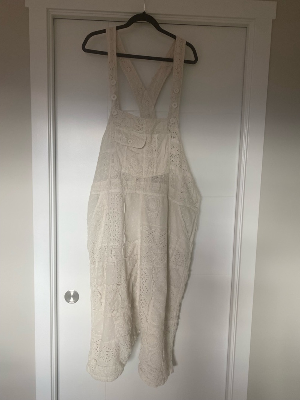 Magnolia Pearl Ivory Crochet Patchwork Overalls